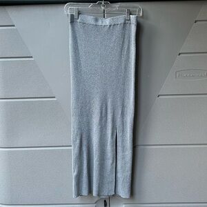 Knit Bodycon Skirt in Metallic Silver, With Slit